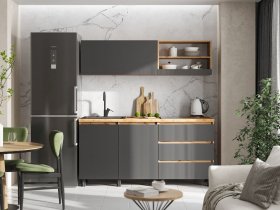 Кухонный гарнитур 1,7м Хелен  (дуб крафт золотой/графит) в Якутске - yakutsk.mebel-nsk.ru | фото