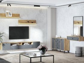 Модульная гостиная Байкал (дуб крафт золотой/графит) в Якутске - yakutsk.mebel-nsk.ru | фото