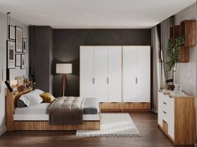 Модульная спальня Ивис (дуб крафт золотой/белый) в Якутске - yakutsk.mebel-nsk.ru | фото