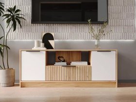 Тумба под ТВ  ТМ-001 Ивис (дуб крафт золотой/белый) в Якутске - yakutsk.mebel-nsk.ru | фото